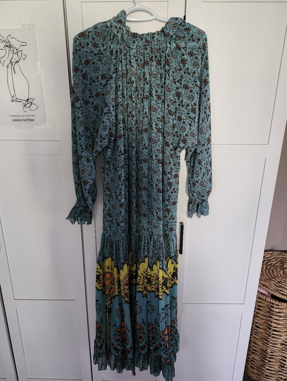 FREE PEOPLE Teal Floral Long Sleeve Maxi Dress